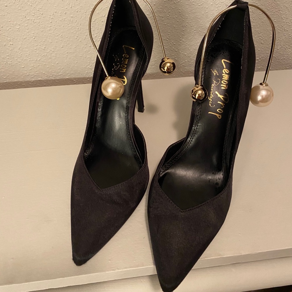 black satin pump